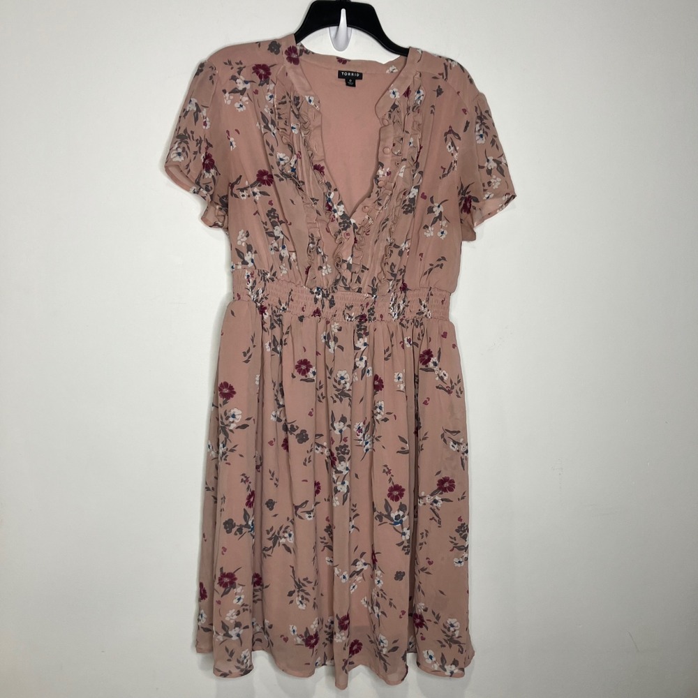 Torrid‎ dusty rose floral midi dress women's size 0/large dressy Easter spring